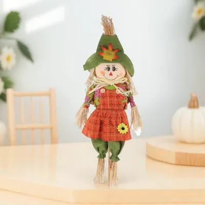 QIFULL Assorted Color Tsgiving Scarecrow Ornament Durable Cloth and Bamboo Outdoor Decoration