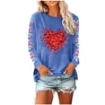 thumbnail image 2 of QUNYINEY Blue Women Shirts Casual Valentine's Day Long Sleeve Crew Neck Tops Love Heart Pullover Drop Shoulder Loose T-Shirts Women's Tops, 2 of 4