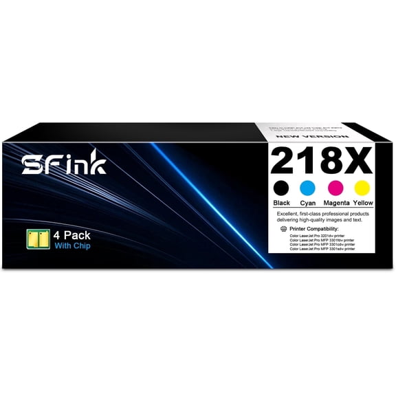 218X 218A Toner Cartridges 4 Pack Compatible for HP218X W2180X 218A W2180A for LaserJet 3301 3201 3301sdw 3301fdw 3301cdw 3201dw Printer（Black/Cyan/Yellow/Magenta）