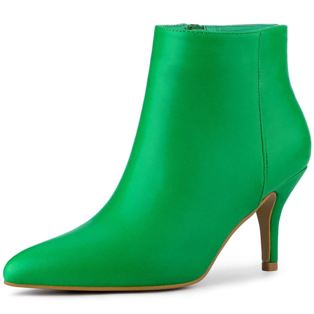 Botines De Punta Estrecha Cremallera Y Tacón De Aguja Para Mujer Verde 36