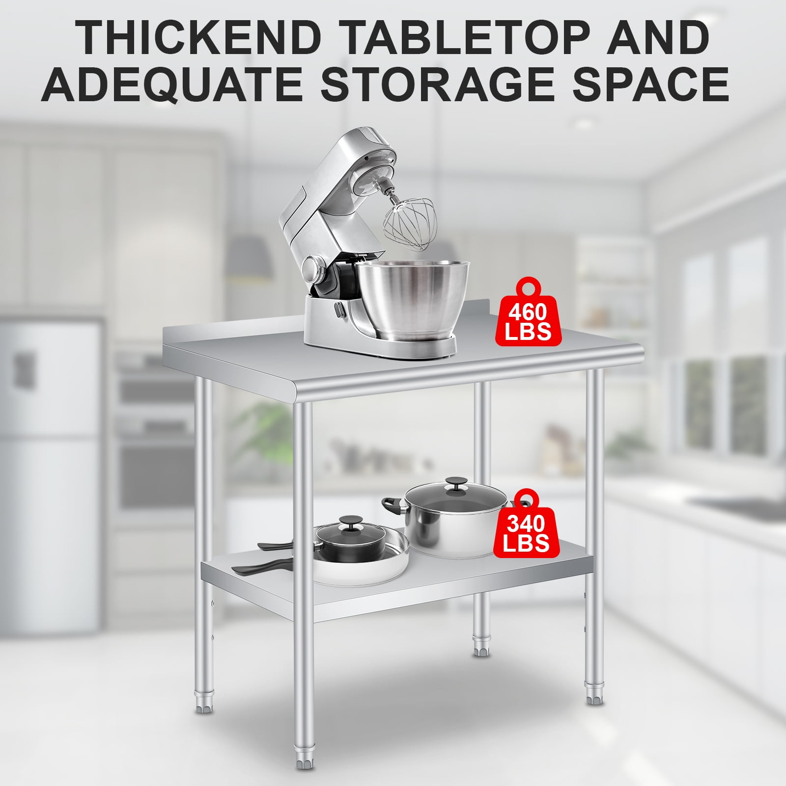 Stainless Steel Prep Table with Backsplash - Adjustable Undershelf - Commercial Kitchen Worktable for Restaurant, Home, Outdoor - Size 36x24 Inch