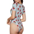 thumbnail image 3 of KLL Women 's Crew Neck Bodysuit Jumpsuits Hand Drawn Strawberry Print Short onesies Stretch T Shirts, 3 of 7