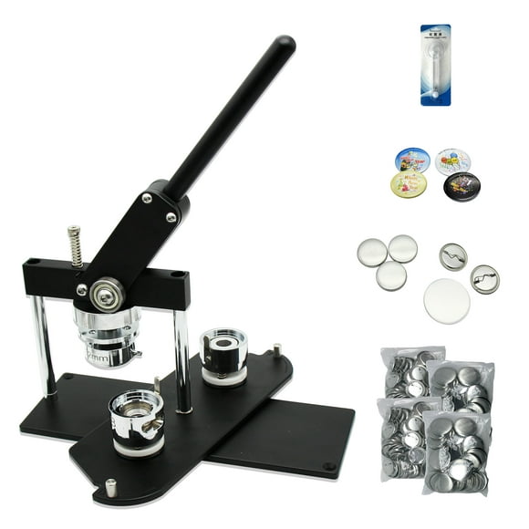 ChiButtons Button Maker Kit 32mm (1 1/4") Badge Press Machine-B400 + 32mm Round Die Moulds + 200 Set Button Components + Adjustable Circle Cutter (Black)