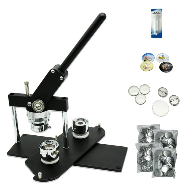ChiButtons Kit de Fabrication de Boutons 32 mm (1 1/4 Pouces) Machine de Pressage d'Insignes - B400 + Moules Ronds de 32 mm + Ensemble de 200 Composants de Boutons + Coupe-Cercle Ajustable (Noir)