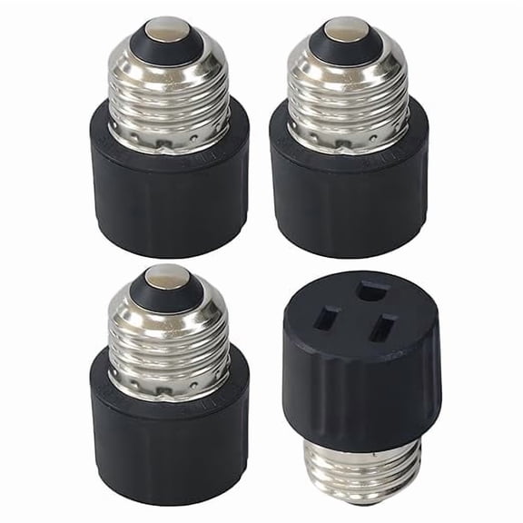 TWDRTDD E26 to 5-15R Adapter Screw in Outlet Converter Light Bulb Socket to 3 Prong Plug Low Profile 4-Pack