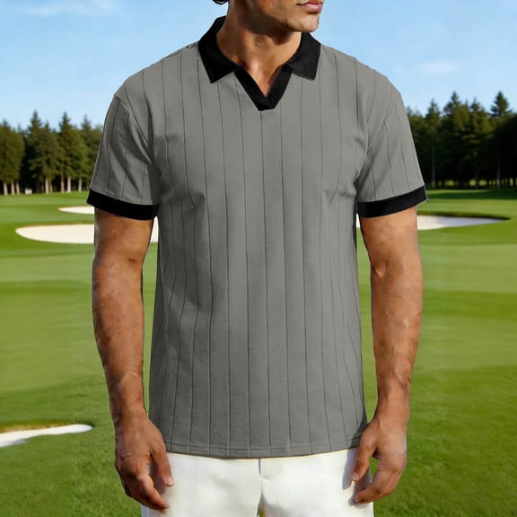Zysthvn Casual Short Sleeve Mens Shirts Golf Polo Summer Mens T Shirts Solid Turn Down Collar Shirts