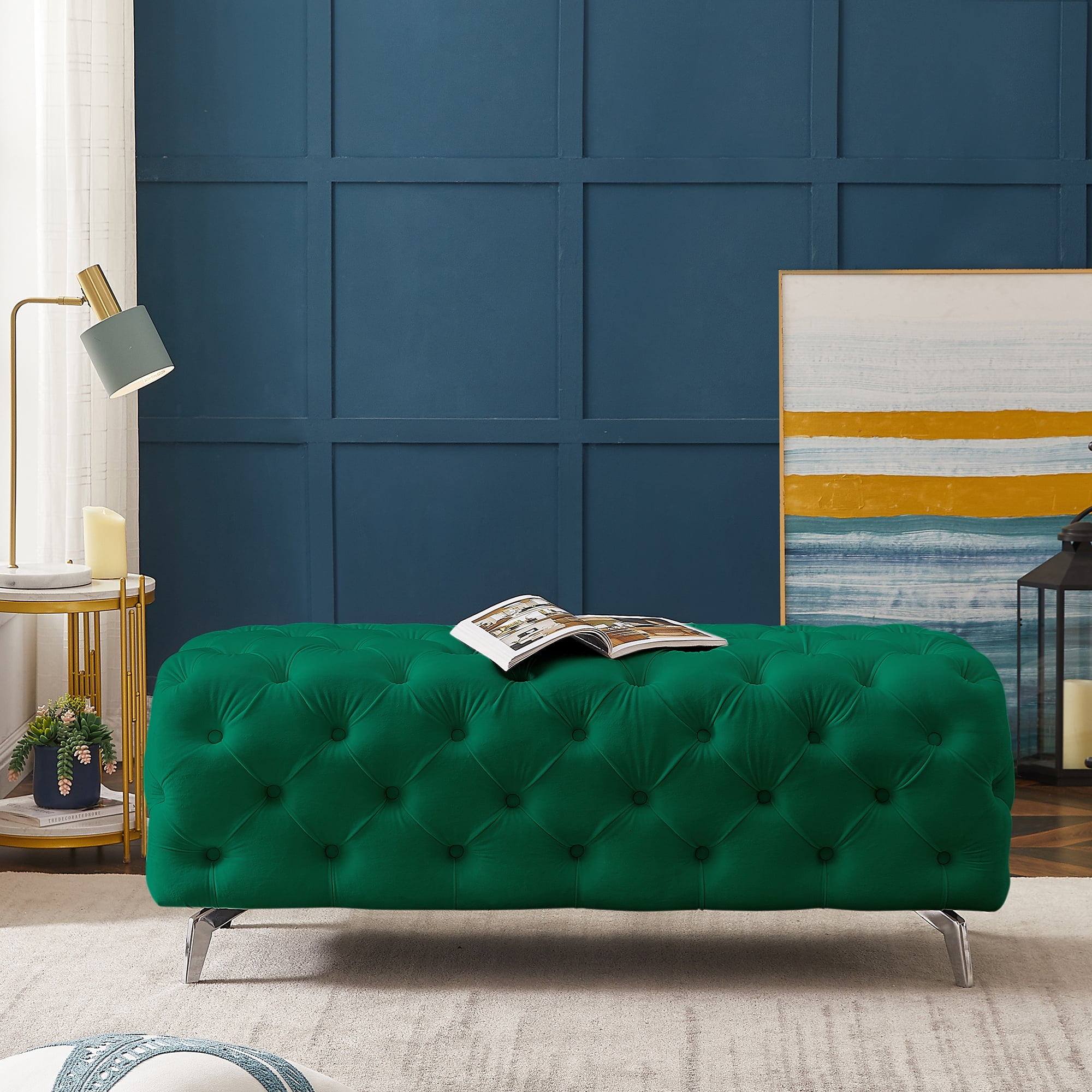 Kepooman 51 Inches Modern Velvet Bedroom Bench, Button-Tufted Upholstered Ottoman End of Bed Bench for Entryway Living Room Bedroom, Green Kepooman 51 Inches Modern Velvet Bedroom Bench, Button-Tufted Upholstered Ottoman End of Bed Bench for Entryway Living Room Bedroom, Green