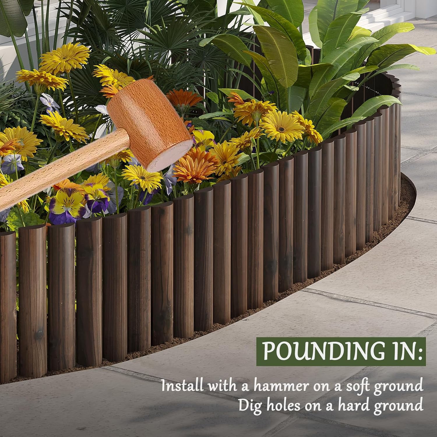 Garden Border Edging Wooden Landscape Fence Decorative Lawn Edging Flexible 15." H x 47.2" L (1PACK)