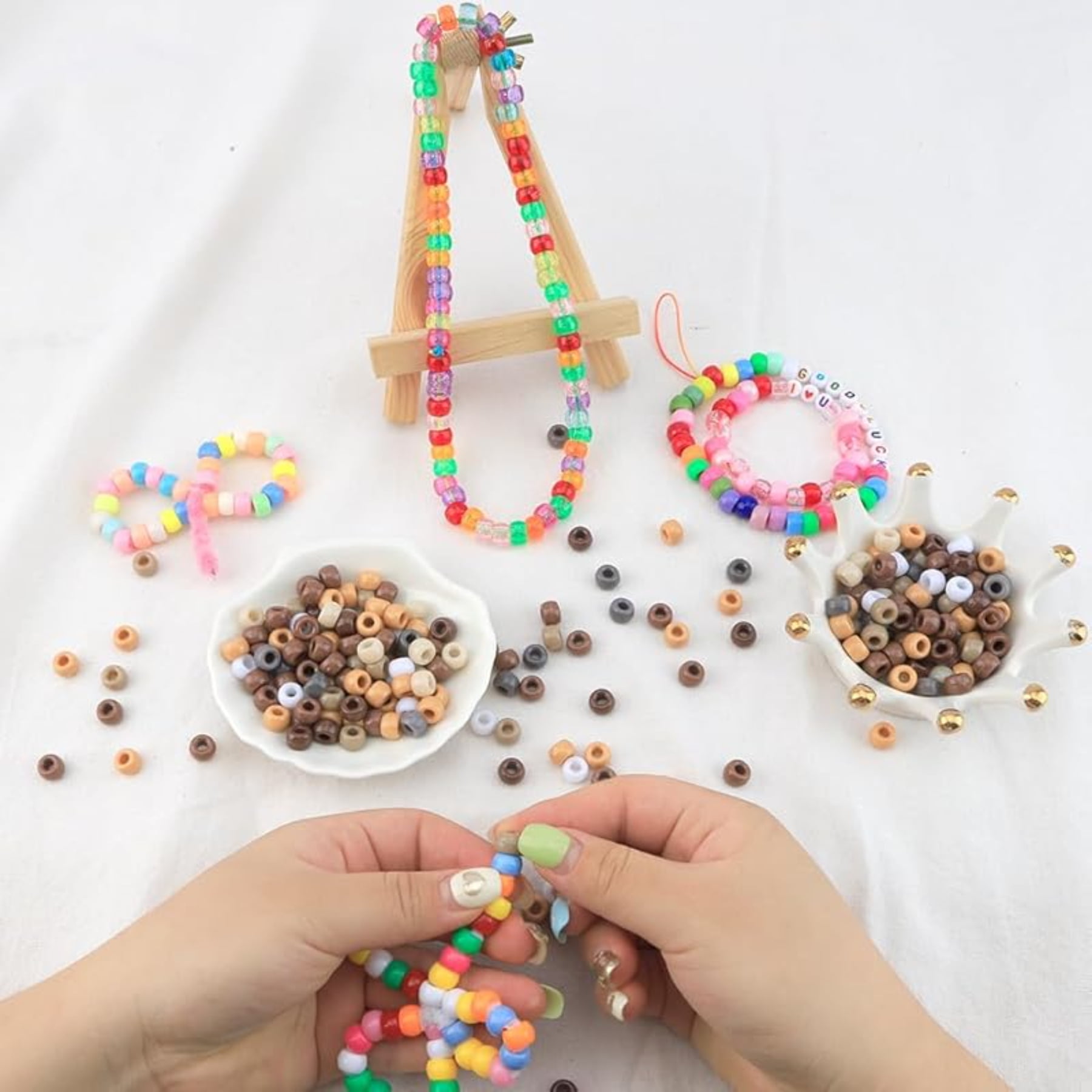 4000 Pcs Bulk Pony Beads for Jewelry Making, 6x9mm Colorful Plastic Craft Beads for DIY Bracelets, Keychains and Hair Accessories