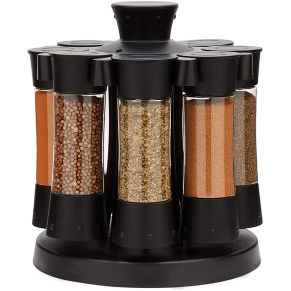 KitchenArt Spice Rack, Elite Auto-Measure Spice Carousel, 8 Spice Jars, Black