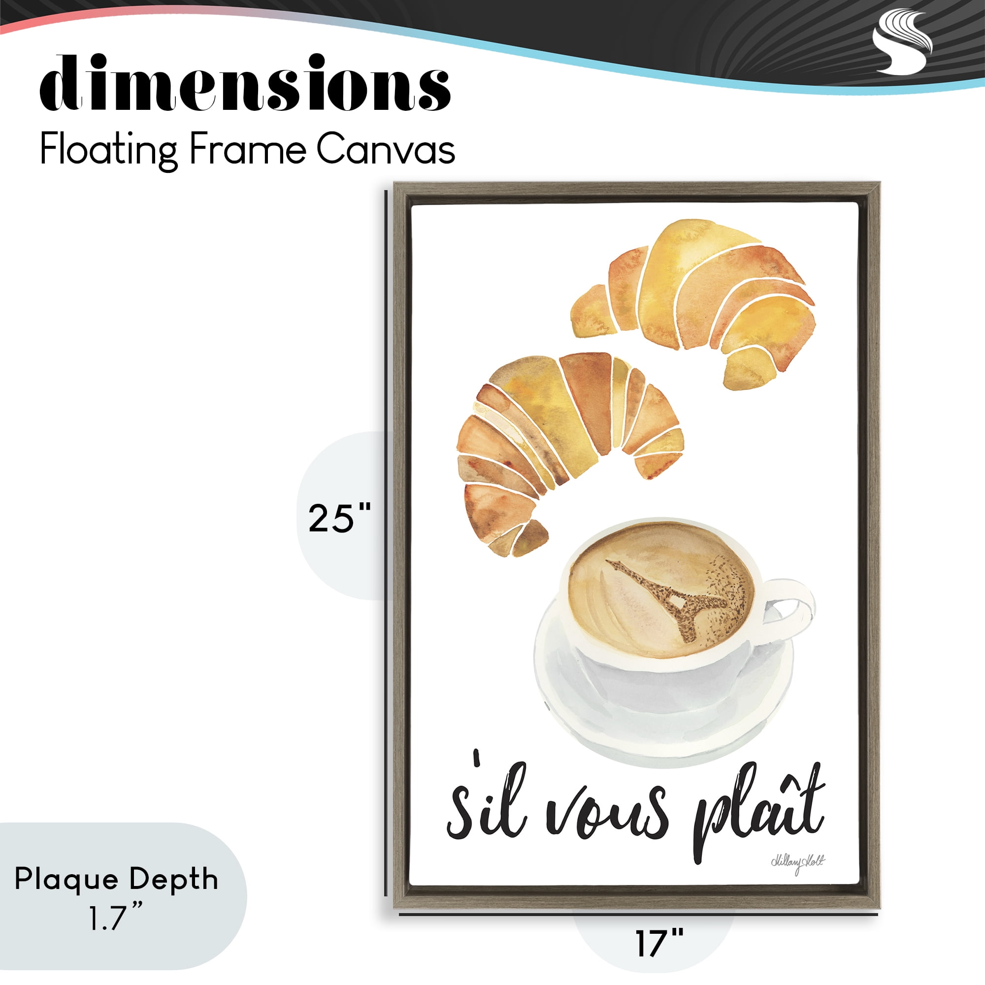 Stupell Industries Paris Croissant and Coffee Brown Framed Floater Canvas Wall Art, design by Hillary Holt