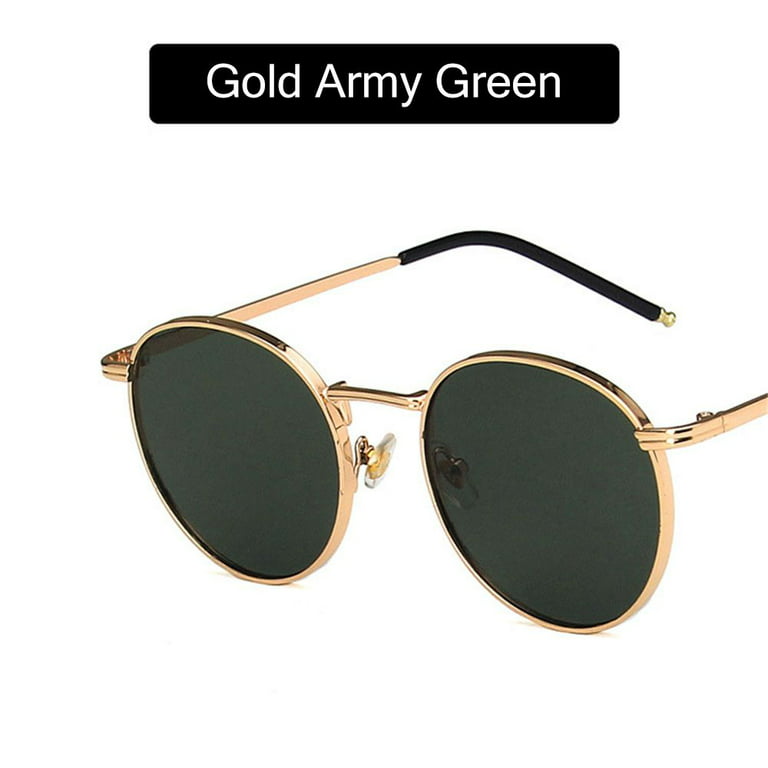 Fashion Glasses Metal Frame Fishing Women's Eyewear Round Sun Glasses  Shades Women Men Sunglasses GOLD ARMY GREEN