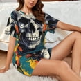 thumbnail image 4 of Bingfone Modern Hip-Hop Skull Print Pajamas Sets for Women Soft Short-Sleeved Pjs with Lounge Shorts Two Piece Sleepwear, 4 of 5