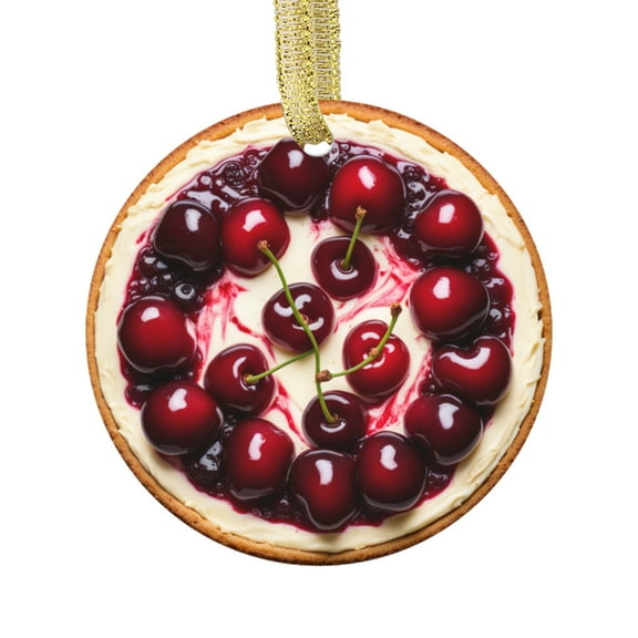 Cherry Cheese Cake Cheesecake with Cherries Comfort Food Lovers Foodie Novelty Holiday Christmas Ornament Xmas Tree Gift (Flat Design Printed on Ceramic, NOT 3D)