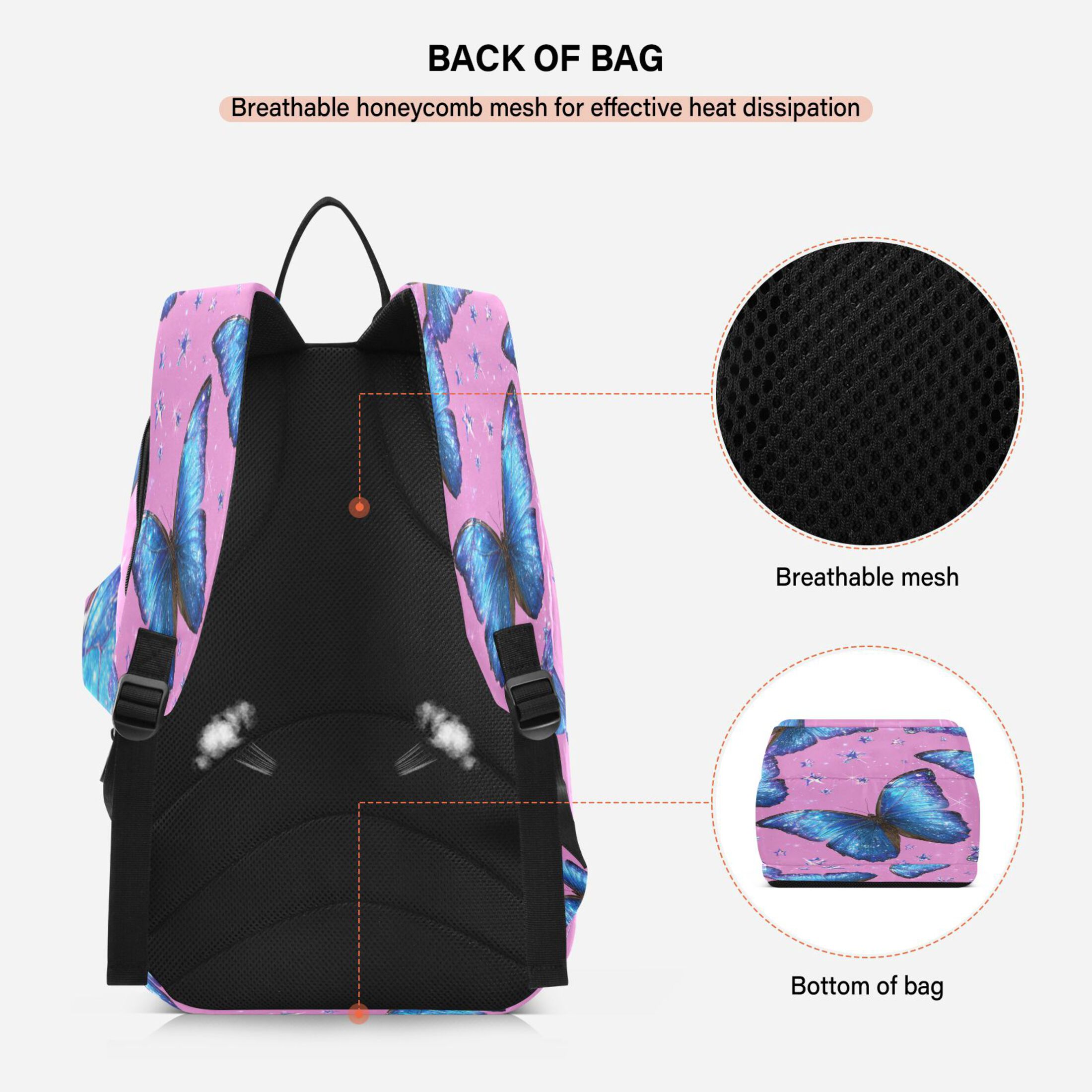 2 Racquet Holder Tennis Backpack Tennis Racket Covers Gym Bags Blue Morpho Butterflies
