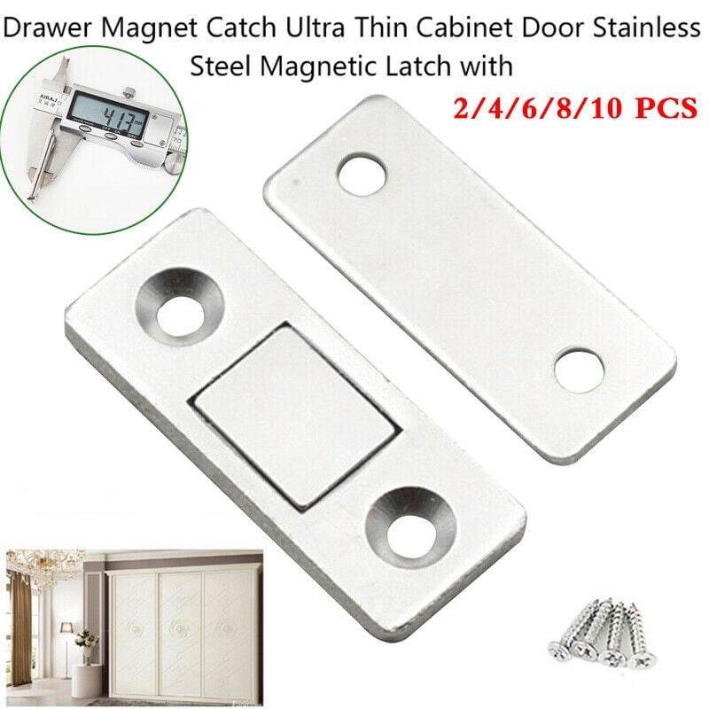 2Pack Ultra Thin Magnetic Sliding Door Catch Latch Heavy Duty Durable Home Furniture Cabinet Cupboard Magnetic Catch with Screws silver 