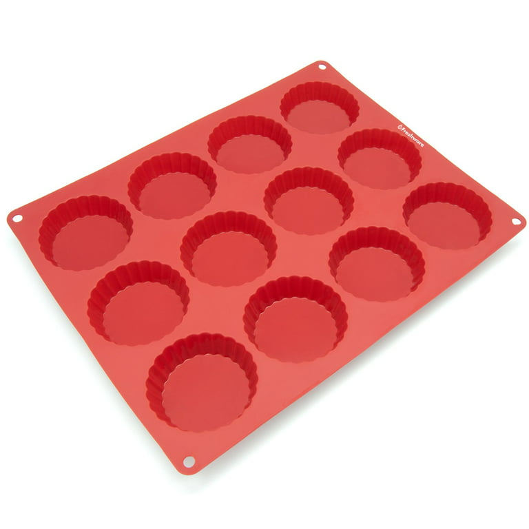 Freshware 12-Cavity Tart Silicone Mold for Quiche, Pastry, Pie and Custard,  CB-111RD 