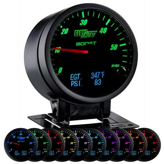 GlowShift | 3 Gauges In 1 Featuring Black Analog 60 PSI Boost with Digital Pyrometer EGT & Pressure Readouts for Cars and Trucks