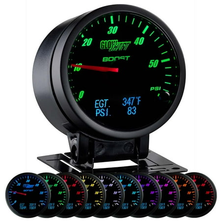 GlowShift 60mm 3in1 Black Face Boost w Digital Exhaust Gas Temp & Fuel Pressure (Best Digital Boost Gauge)