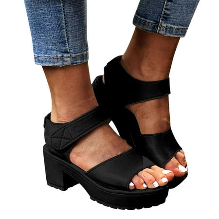 

Cathalem Mouth Sandals Fashion Heel Flip-Flop Sequin Sandal Middle Wedge Sandals Women Fish Summer Beach Hiking Sandals Women Black 7