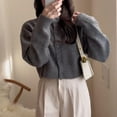 thumbnail image 2 of NANAHuang Women’s Cropped Cardigan Sweater Crewneck Solid Color Long Sleeve Button Down Knitted Outerwear Top, 2 of 5