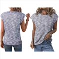 thumbnail image 3 of Blusas de Verano para Mujer, Informales, de Cuello Redondo, de Punto Gofre, con Mangas , Blusas Holgadas. Púrpura L, 3 of 6