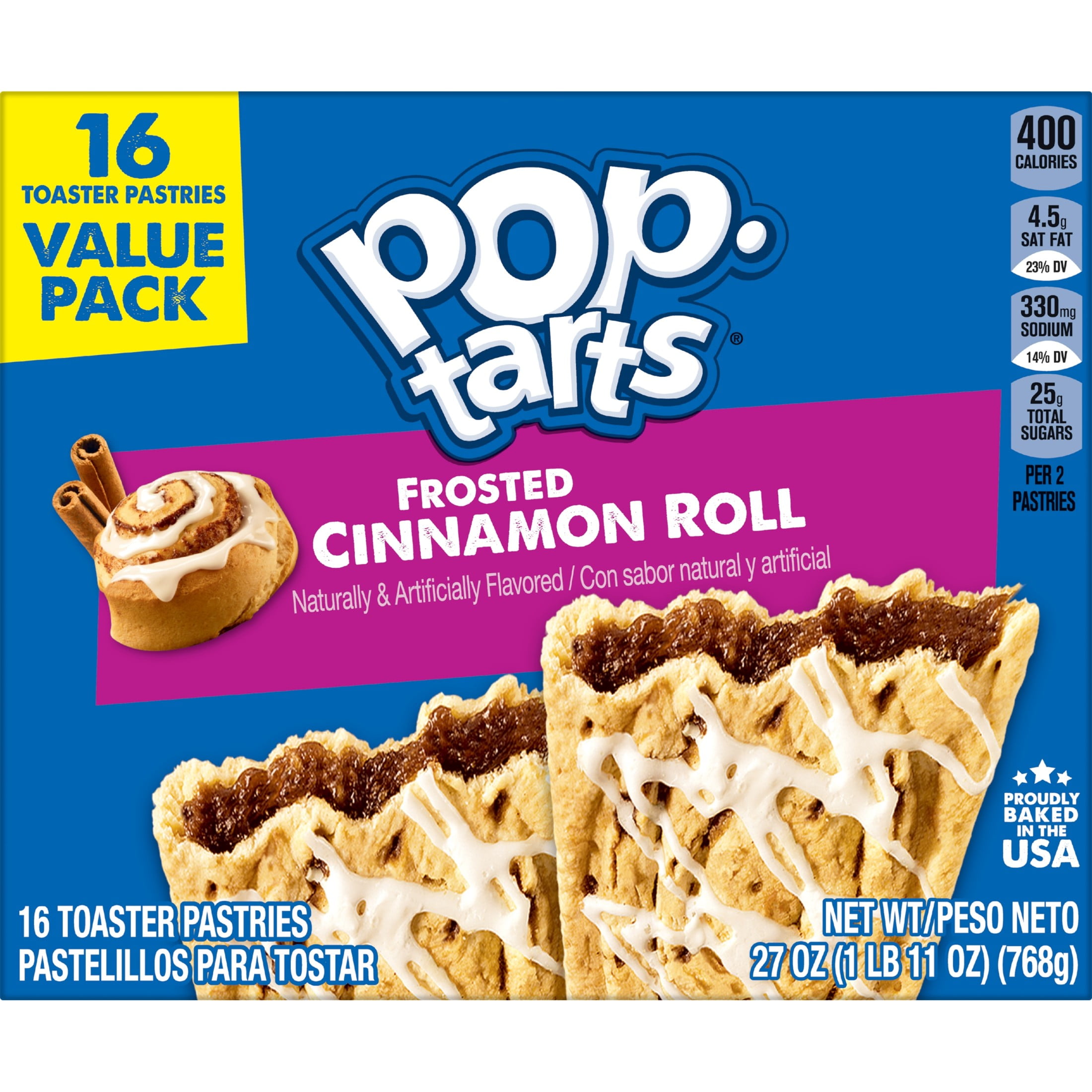 Pop-Tarts Cinnamon Roll Drizzle Toaster Pastries, Breakfast Foods, Shelf-Stable, 27 oz (16 Count)