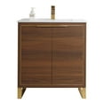 thumbnail image 2 of Fine Fixtures Opulence Collection 30 in. W x 18 in. D x 33 in. H Bathroom Vanity in Walnut Ebony with White Ceramic Sink - Satin Brass hardware, 2 of 9