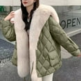 thumbnail image 4 of Lovskoo Womens Winter Coats Quilted Jacket Solid Color Faux Fur Keep Warm Long Sleeves Pocket Jacket Coat Cotton Padded Outerwear Olive Green, 4 of 9