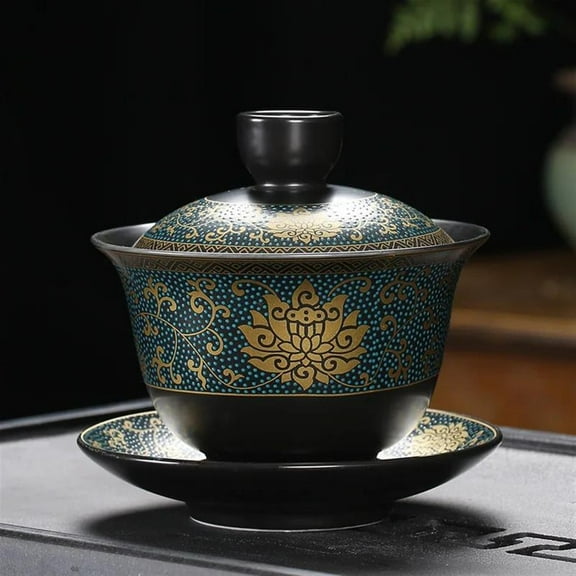 Chinese Traditional Handmade Teaset Tea Cup Lid Bowl Saucer 180ml Classical Gaiwan Tea Cups Black Clay Tureen