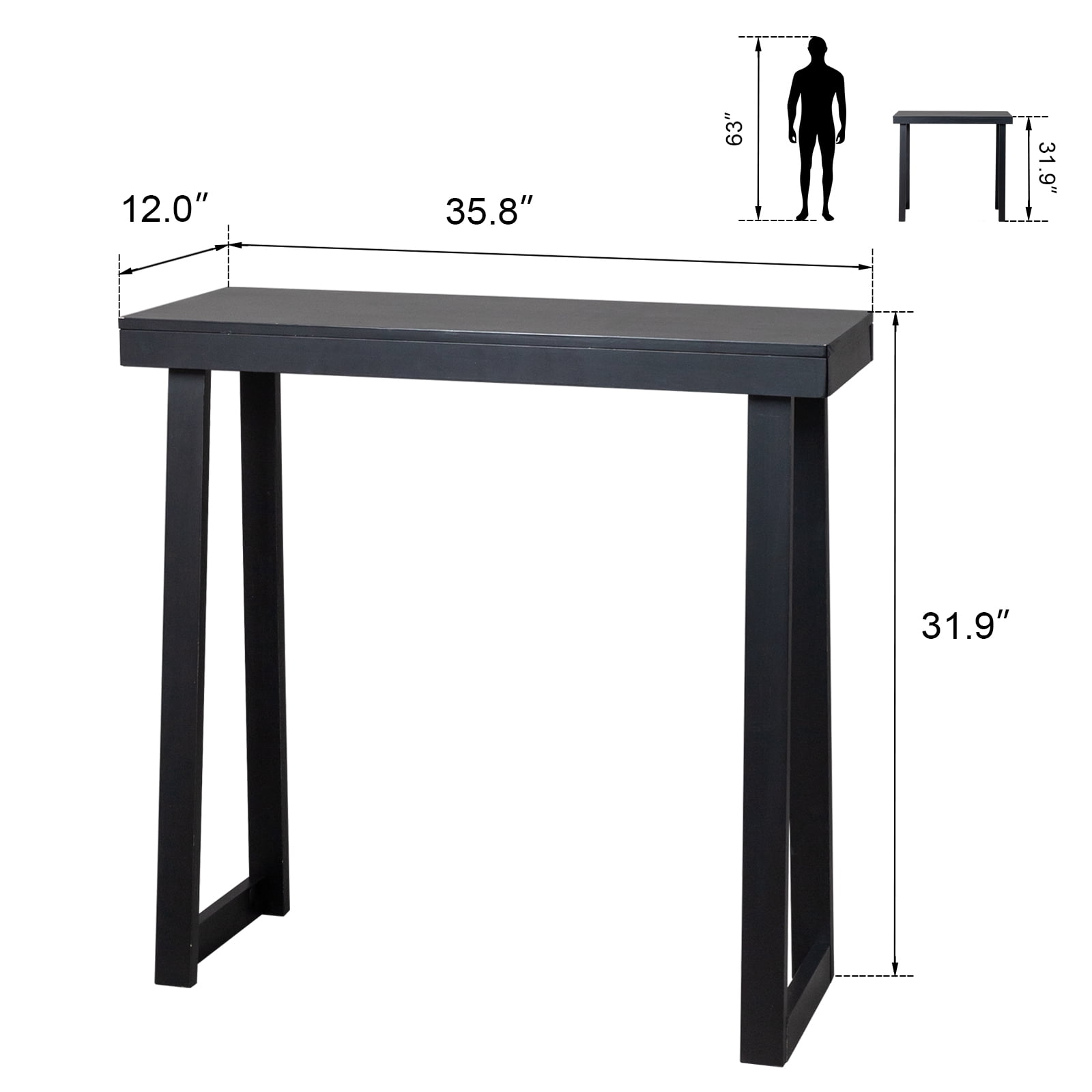 Ktaxon Wooden Entryway Table 36in Sofa Side Table Storage Display TV Table, Black