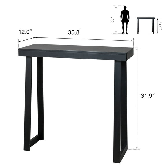 Wubio Console Table Wood with Storage Sofa Tables for Living Room Entryway Black, 35.8" x 12" x 31.9"