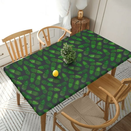 

Home Deluxe Tablecloth Green Watercolor Pineapple Waterproof Elastic Rim Edged Table Cover- For Christmas Parties And Picnics 5ft