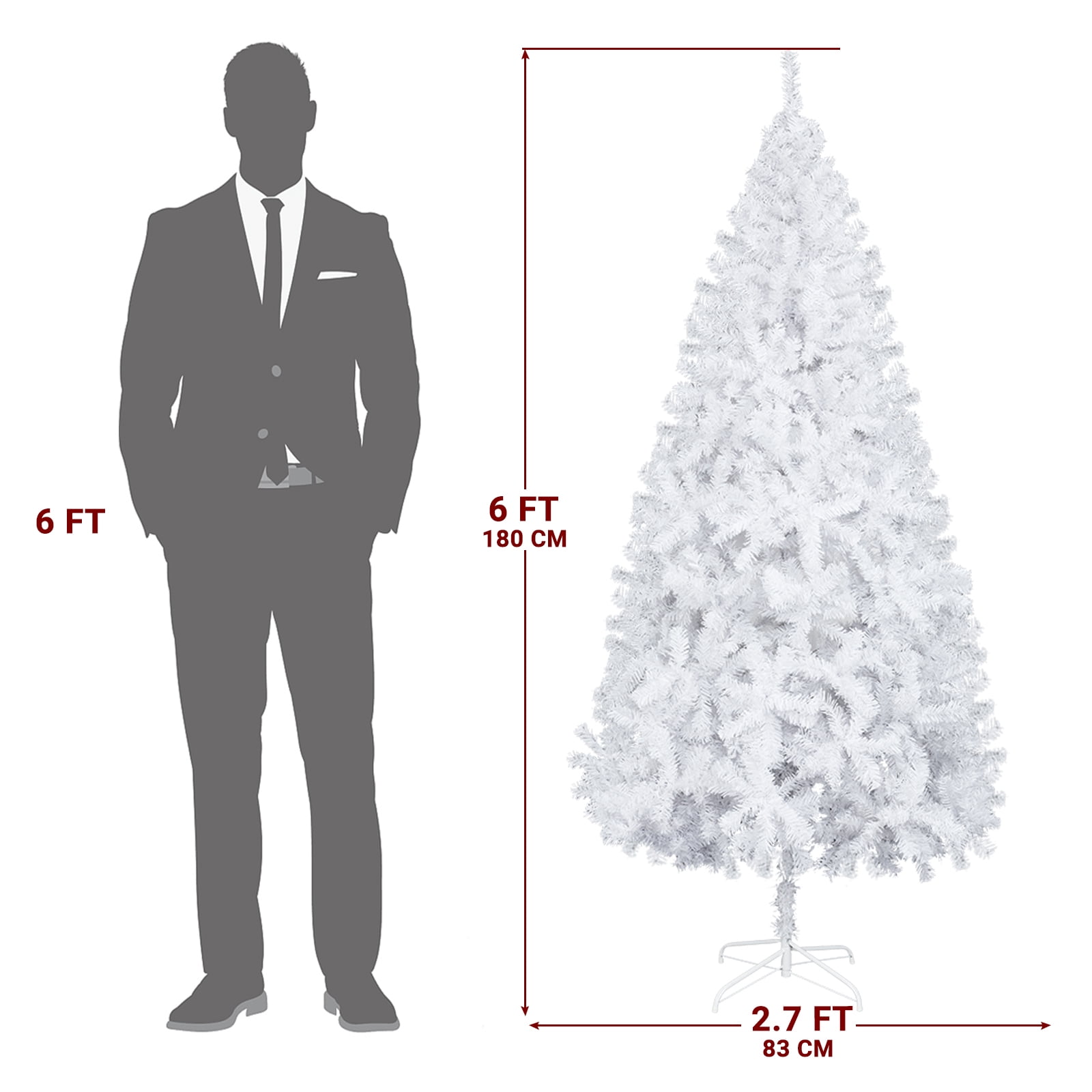Astoutdoor 6 ft Artificial Christmas Tree with 800 Branch Tips and Sturdy Metal Stand, White