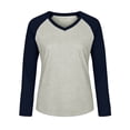 thumbnail image 7 of Qgtaibl Fall Long Sleeve Tops for Women V Neck Raglan Sleeve Baseball Shirts Color Block Loose Fit Curved Hem Tunics Navy S, 7 of 7