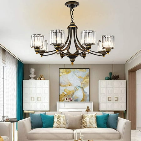 

Miumaeov Modern Crystal Chandelier Lighting 8-Head Vintage Black Round Pendant Lamp Luxury Creative Ceiling Lights Fixture Wrought Iron Crystal Shade for Farmhouse Foyer