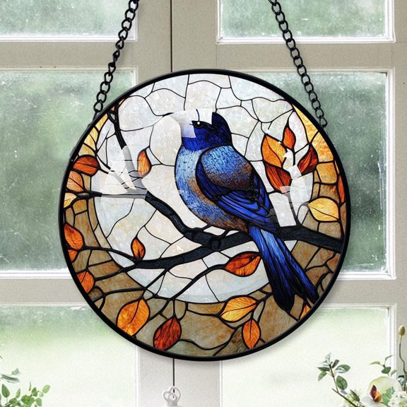 Personalized Bluebird Suncatcher Stained Glass Suncatchers, Bluebird Ornament for Sun Catcher Indoor Window, Bluebird Painted Glass Panel Décor b6C80J (Bluebird 36)