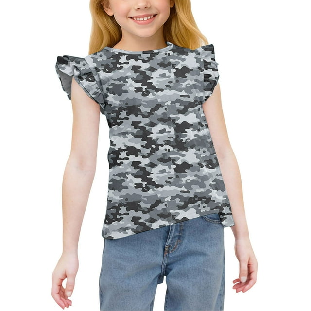 Chemises d'Été Mignonnes avec Manches à Volants pour Filles 3-15 Ans