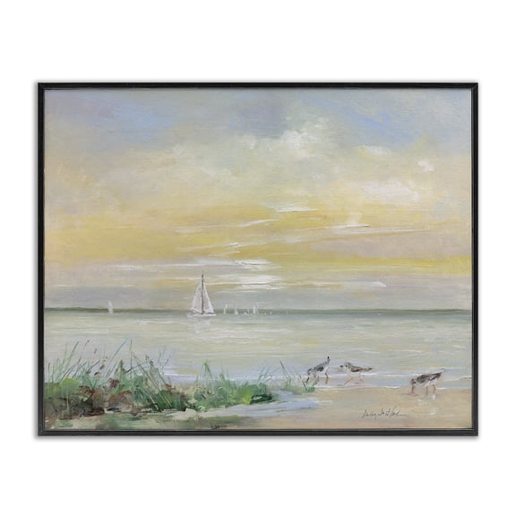 Stupell Industries Traditional Sailboats & Sanderlings Shore Black Framed Giclee Art, 14 x 11, by Sally Swatland