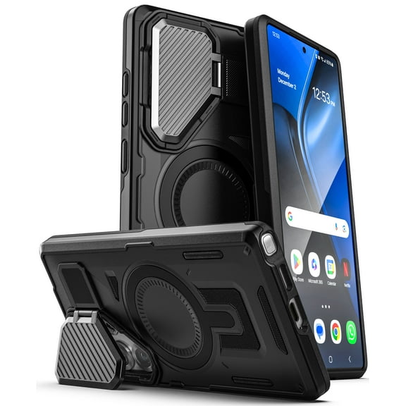 Encased LensPro For Samsung Galaxy S25 Ultra Case with Camera Cover, Magnetic Cover with Lens Protector and Kickstand [Heavy-Duty Hinge] (Compatible with MagSafe), Black