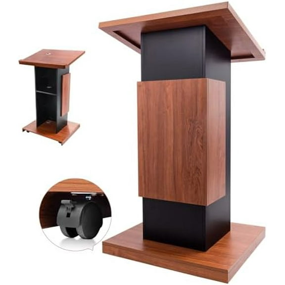 47" Wooden Podium Stand, 15MM Particle Board Lectern with Storage Space and Mic Slot, Stable Pulpit with Privacy Panel, Easy-to-Assemble Lectern for Churches, Restaurants, Seminars, and Classrooms