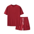 thumbnail image 2 of USNSM Men's Casual Short Sets 2 Piece Outfits Crew Neck T-Shirts and Shorts Set Fashion Solid Color Summer Jogging Tracksuit Red XL, 2 of 5