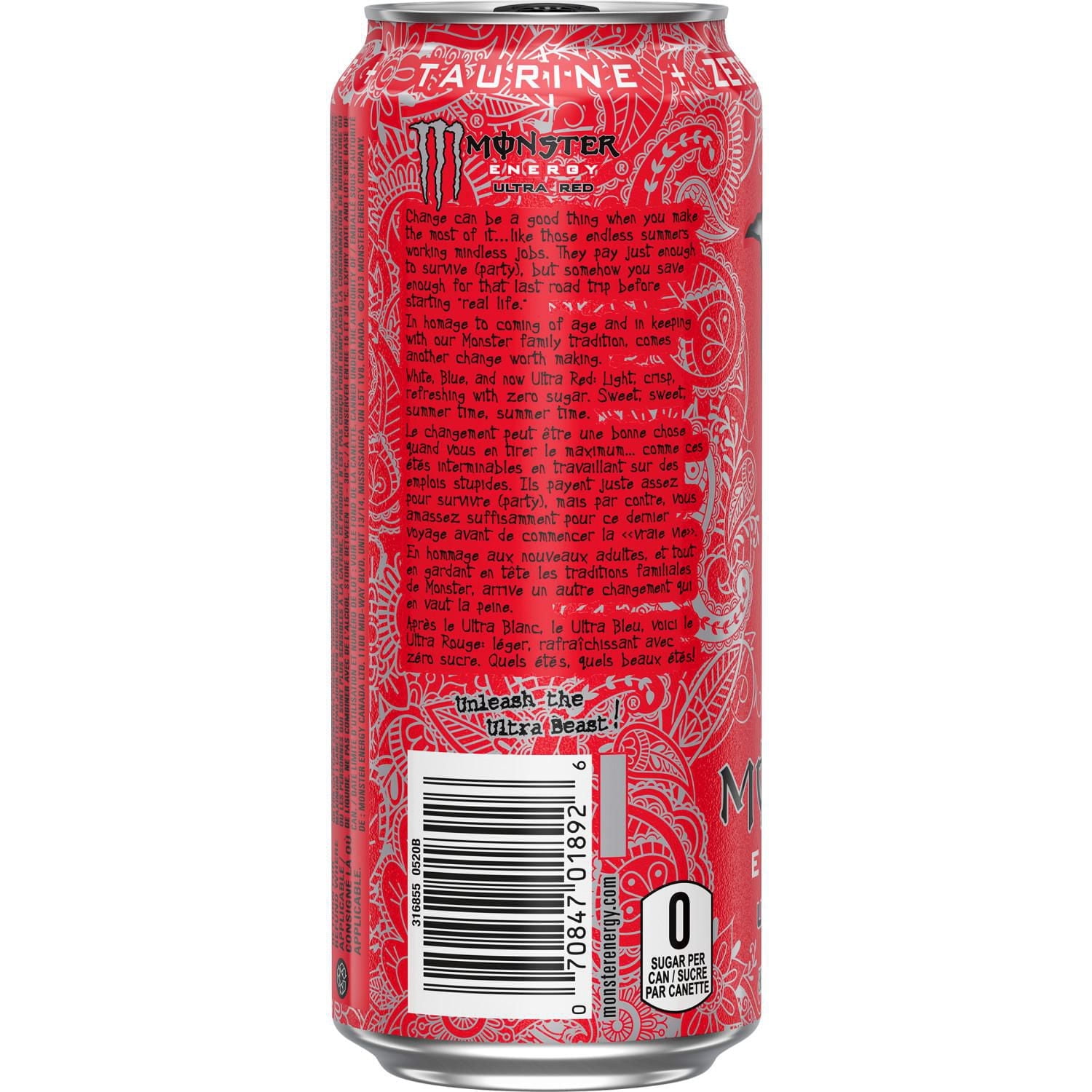 MONSTER ENERGY, Ultra Red, canette de 473 mL Monster Ultra Red Cannette