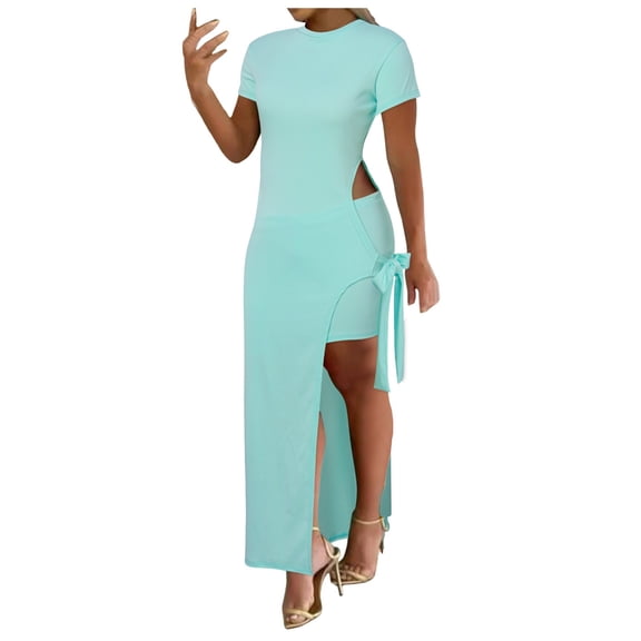Ticikt Fashionable Tied Detail Slit Asymmetrical Camisole and Shorts Matching Set for Women,Color:Mint Green