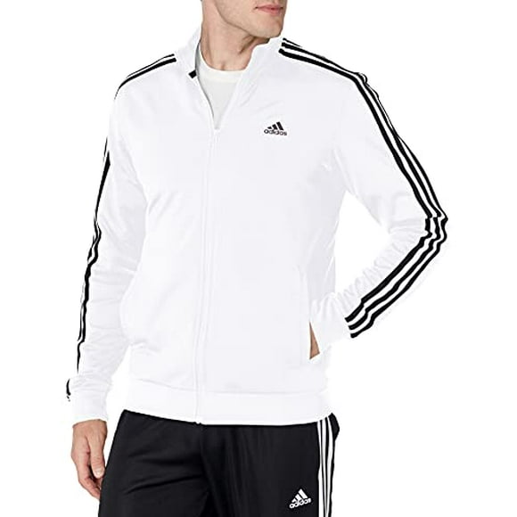 adidas Men's Essentials Warm-Up 3-Stripes Track Top, White/Black, Small