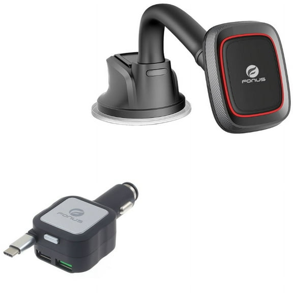 Magnetic Mount Holder w Retractable Car Charger Y7L for Kyocera DuraForce Pro 2 - LG G5, V20, G6, V30 V50 ThinQ 5G, V40 ThinQ, V35 ThinQ, Q7 Plus, Google Nexus 5X, G8 ThinQ, G7 ThinQ, Stylo 4