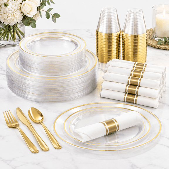 210clear Plastic Dinnerware Set For 30 Guests