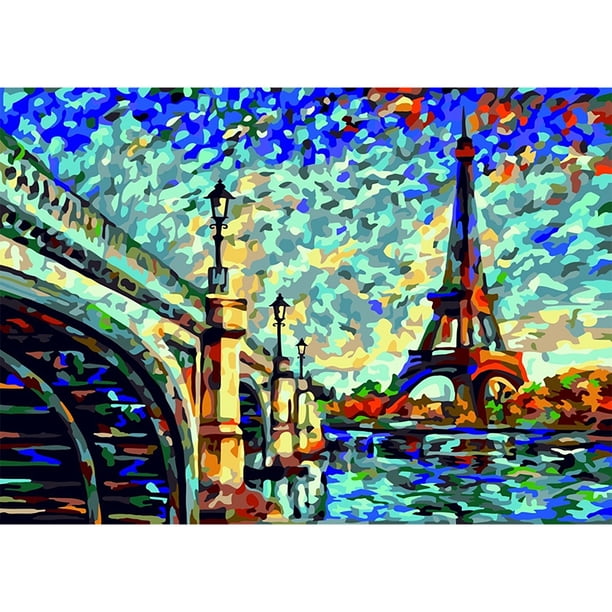 Pintura de diamante (DE2113) 5D Bajo el puente de hierro Paisaje Diamante de imitación cuadrado 45x60cm Hugtrwg Para estrenar