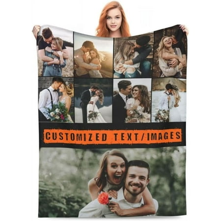 AISENIN Custom Blanket with Photo Text Images Logo Flannel Blanket for Kid Adult Friends Mother Father Girlfriend Boyfriend Personalized Gift 9 Photos