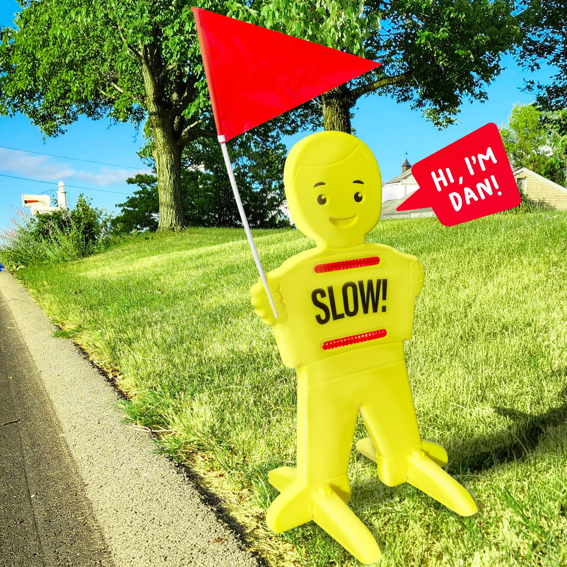 Loud & Clear - Slow Down Kids at Play Safety Sign for Street - Dan The Safety Man 39-Inch Tall Reflective Sign with Flag